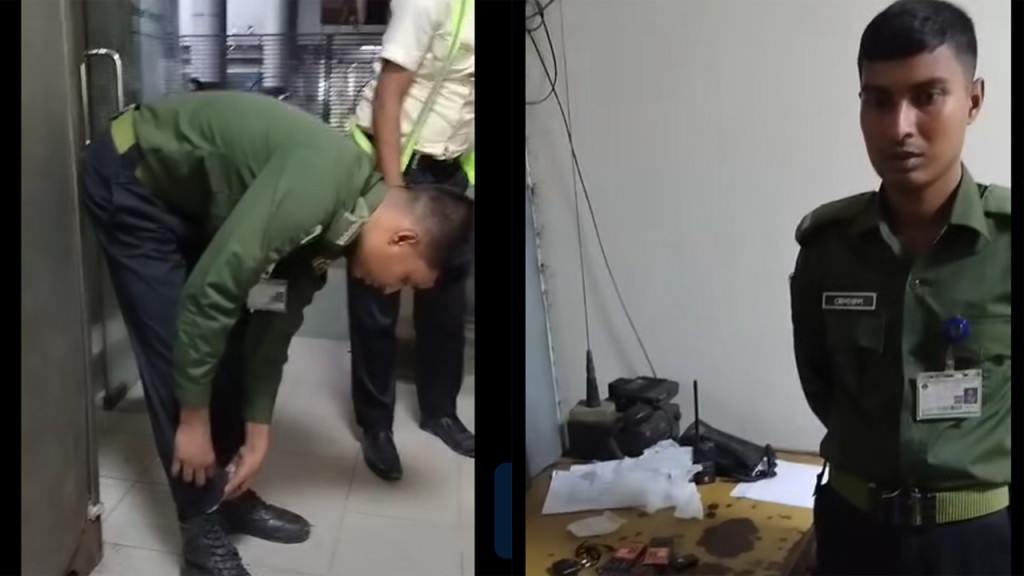 আনসার সদস্যের জুতা প্যান্ট শার্টে লুকানো ১৫টি মোবাইল