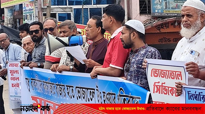 হঠাৎ বাজার থেকে ভোজ্যতেল উধাও: প্রতিবাদে নড়াইলে ক্যাবের মানববন্ধন, কঠোর ব্যবস্থার দাবি