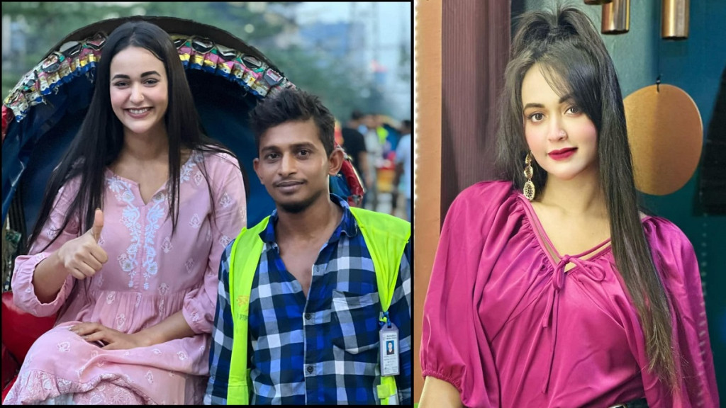 অপেক্ষায় থাকলেন ভক্ত, রিকশায় বসে ছবি তুললেন অহনা