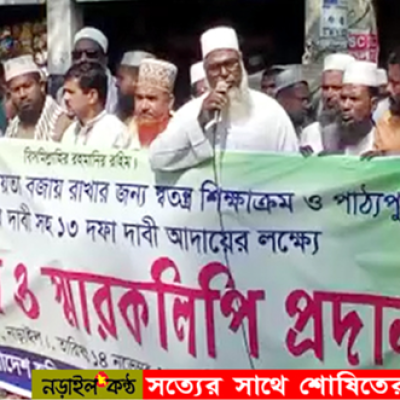 নড়াইলে শিক্ষকদের মানববন্ধন ও স্মারকলিপি পেশ