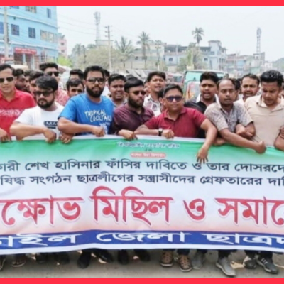 নিষিদ্ধ ছাত্রলীগের সন্ত্রাসীদের গ্রেপ্তারের দাবিতে নড়াইলে ছাত্রদলের বিক্ষোভ